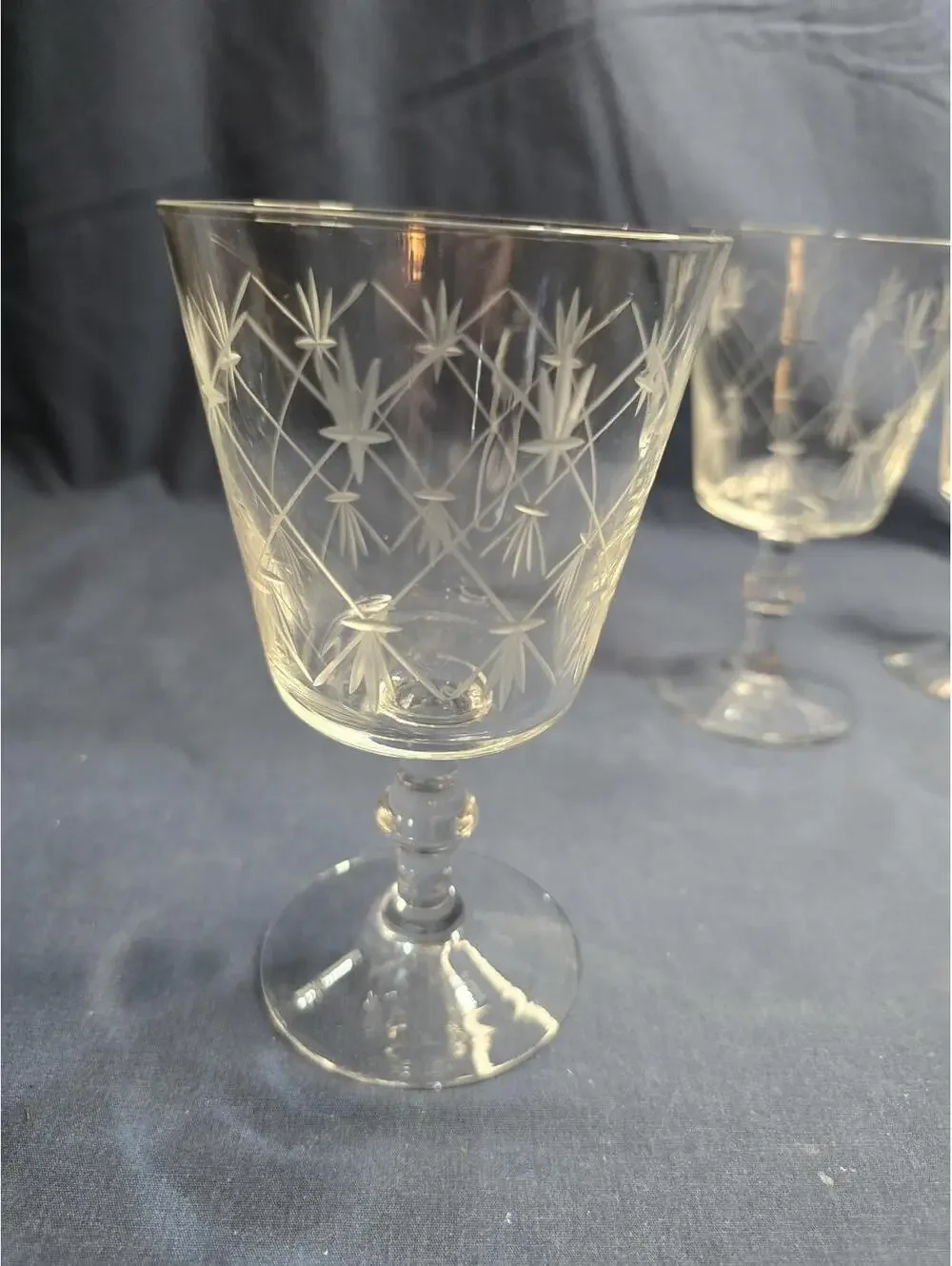 Vintage Chelsea by Ebeling & Reuss Etched Glass Water Goblets Set of 5